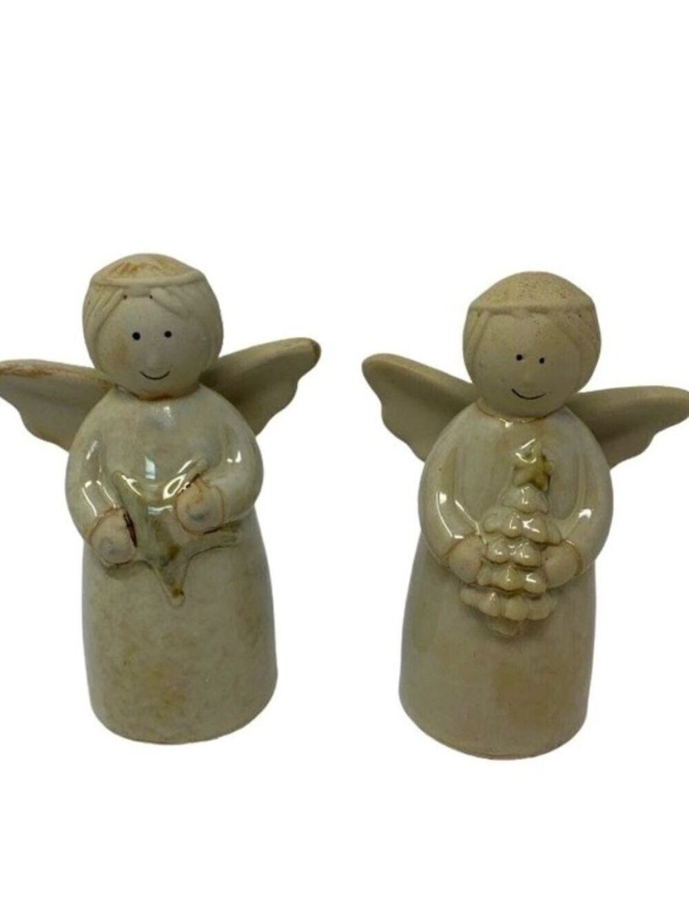 Christmas Primitive Angel Lot Set Figurines Pottery Glazed Clay Statues 4.5 Inch